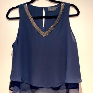 Navy blouse with beaded collar